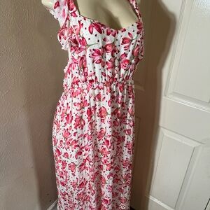 Skies Are Blue White Maxi Dress with Pink Floral Print